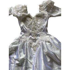 Vintage Bridal Victorian Long Wedding Dress Sz Petite White Ivory Sweetheart